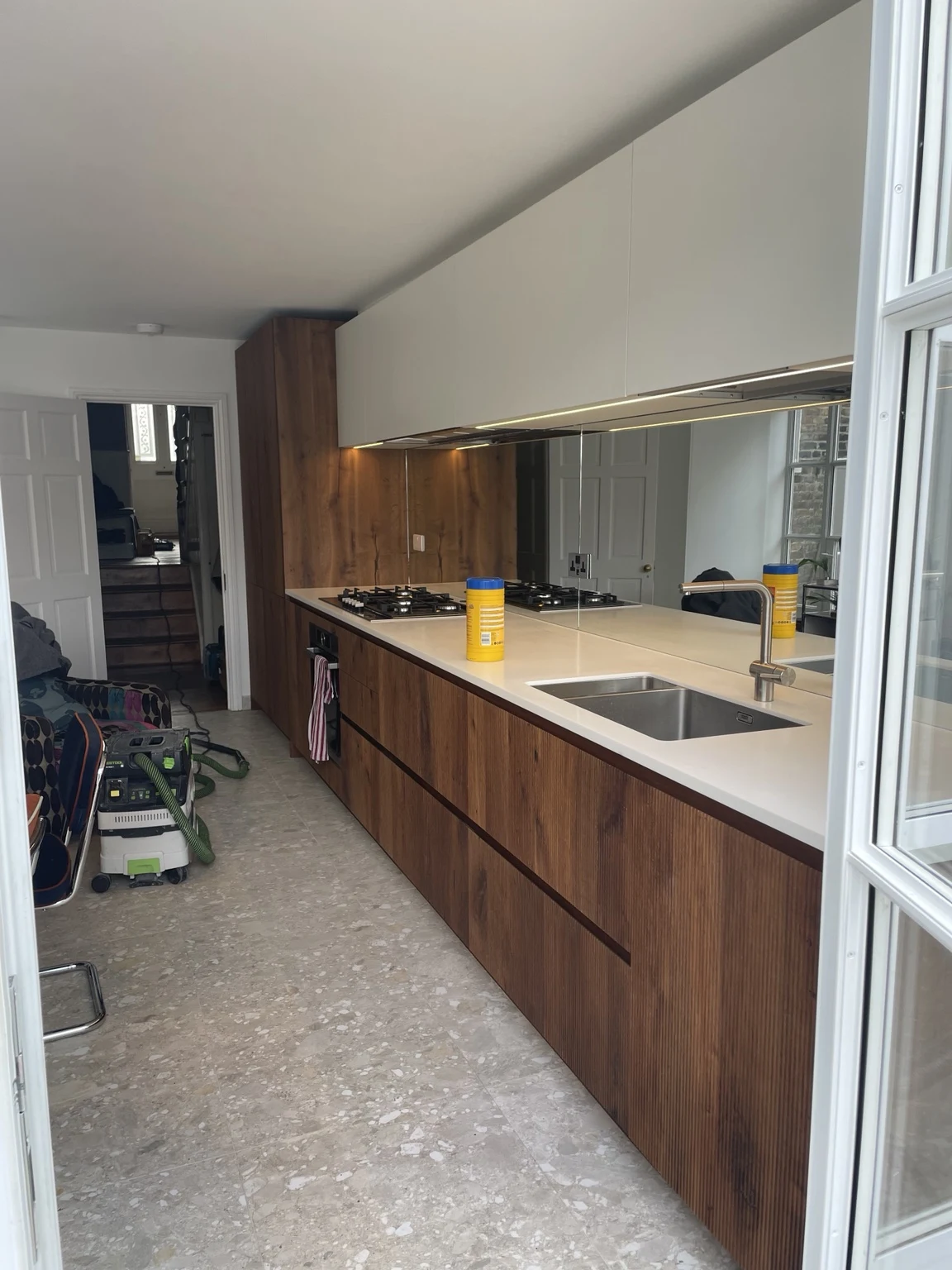 Timber kitchen units and worktop installation