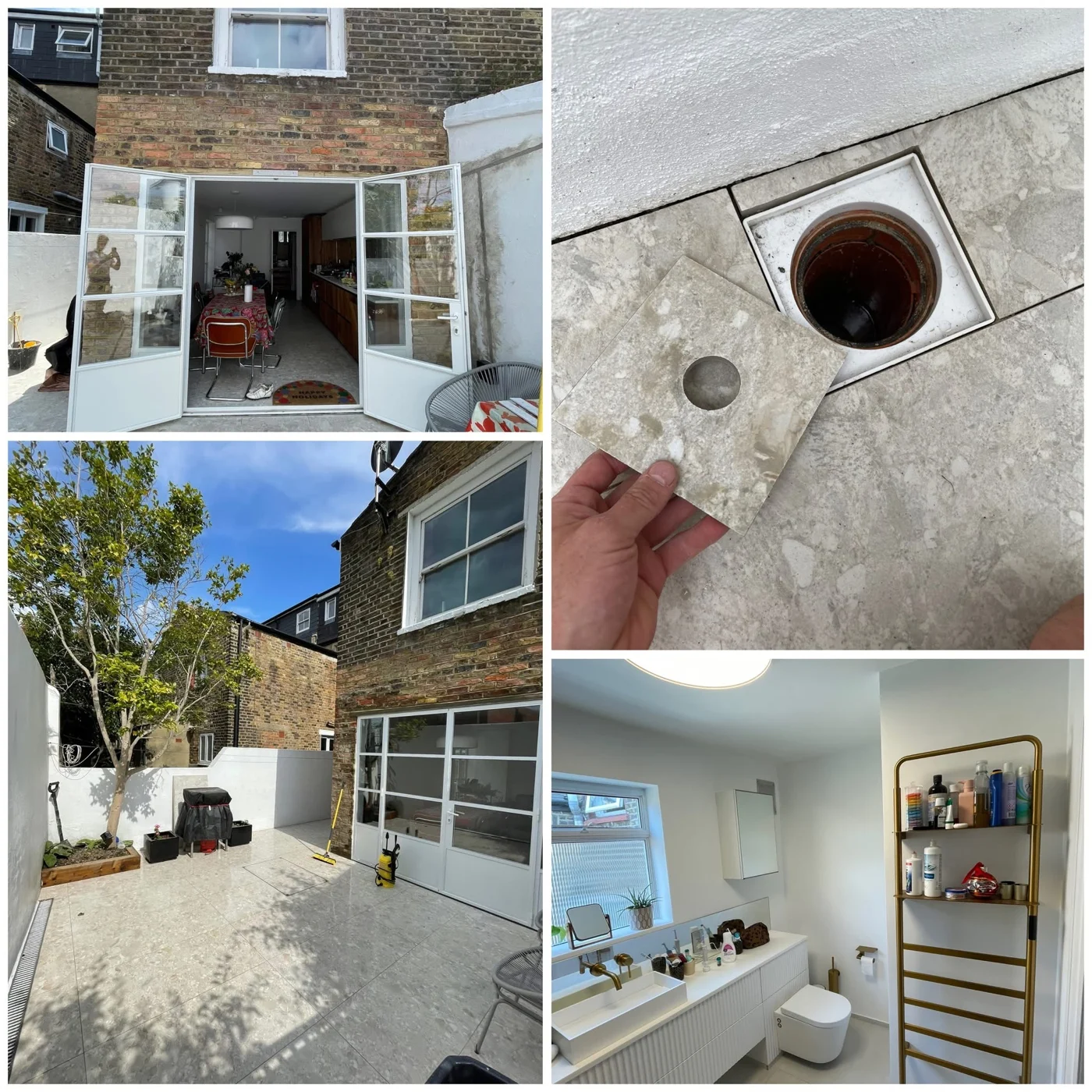 Exterior doors, patio and bathroom finishing details